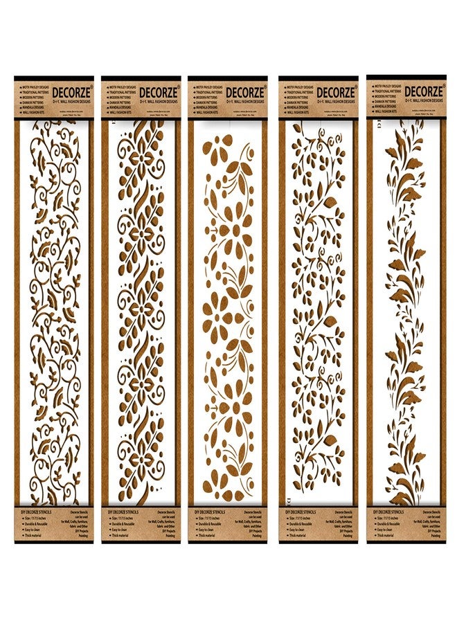 Decorze Plastic Stencils for Border Art, Stencils for Wall, Border Stencils for Wall Painting Suitable for Room Wall Decoration Purpose (Set of 5)(Color-White)|Design-8